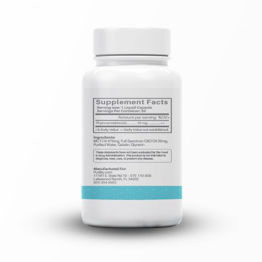 Purility CBD Premium 25mg Capsules Supplemental Facts